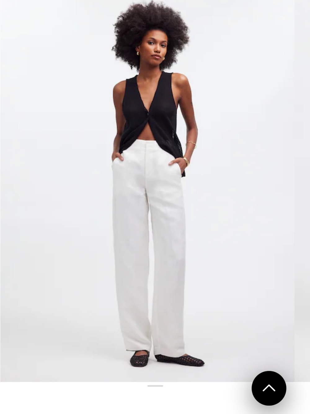 Madewell Black Knit Vest with White Wide-Leg Trousers